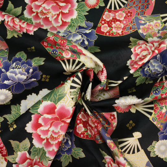 Chrysanthemen & Fächer - Schwarz