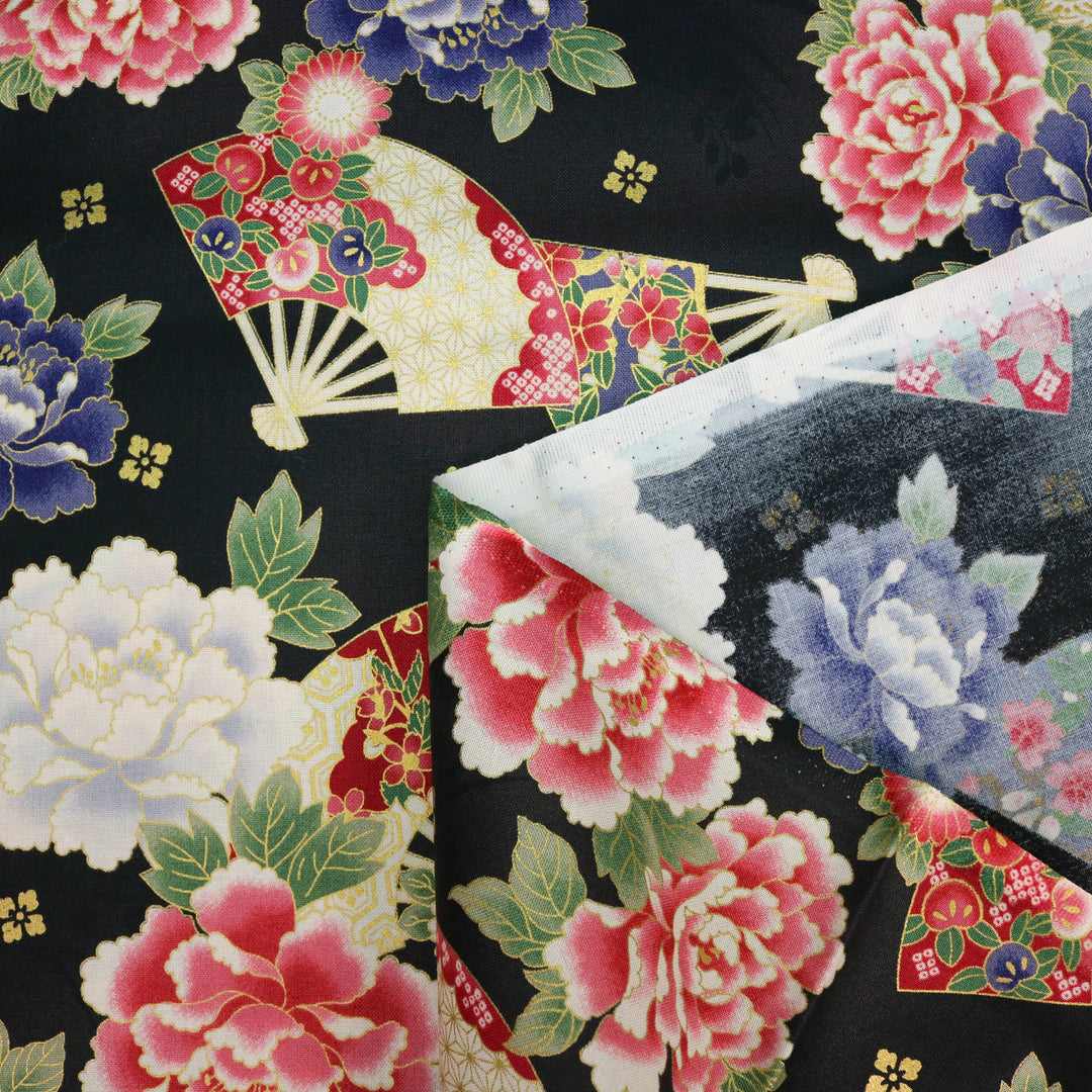 Chrysanthemen & Fächer - Schwarz