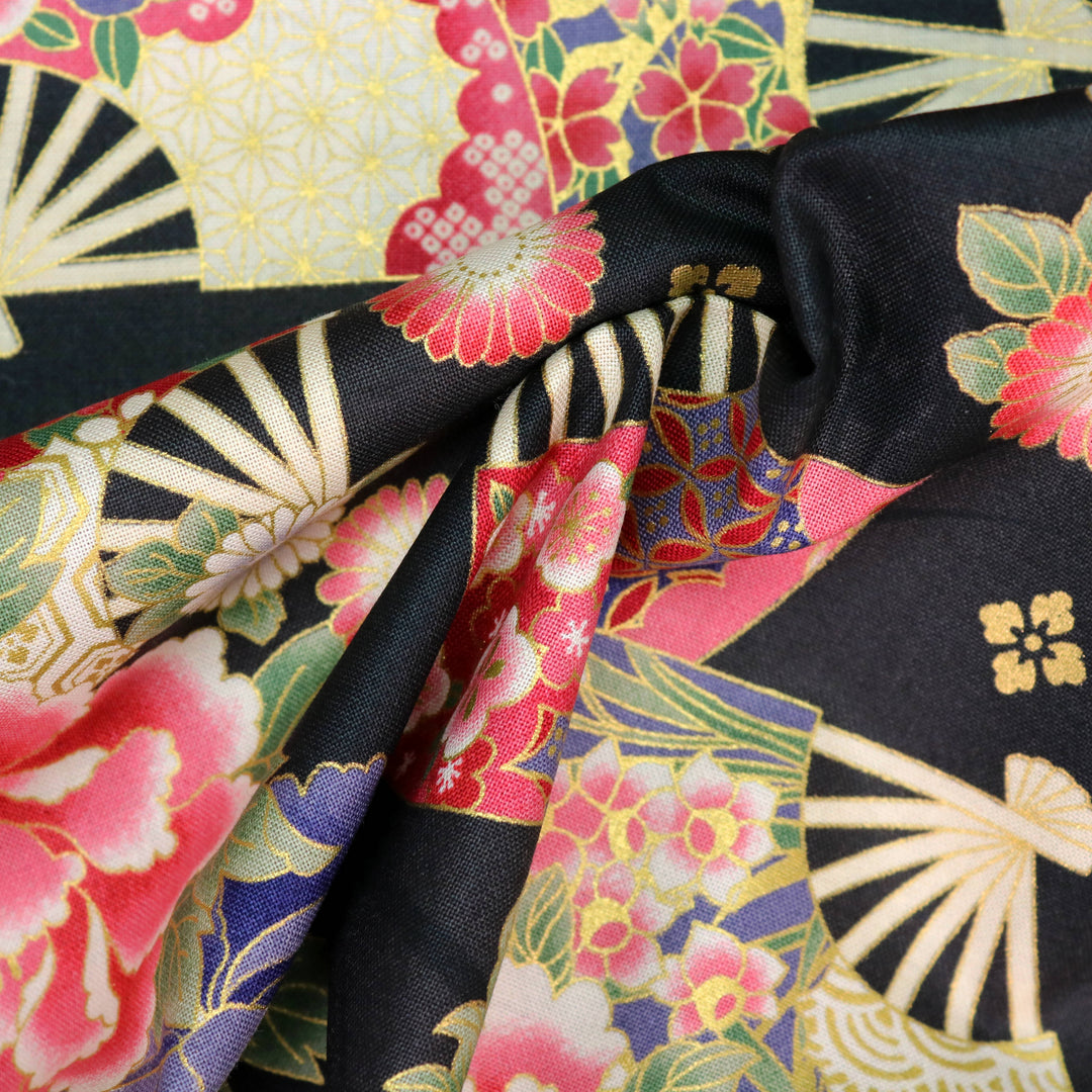 Chrysanthemen & Fächer - Schwarz