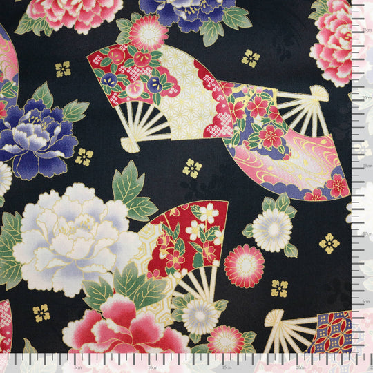 Chrysanthemen & Fächer - Schwarz