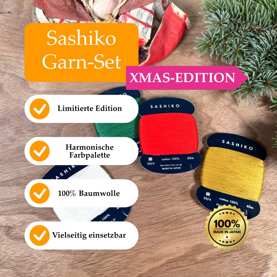 Daruma Sashiko Garn-Set - Xmas Edition