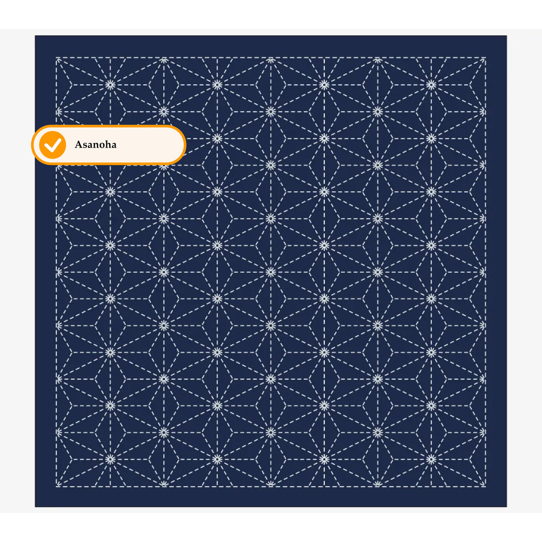 Daruma Hana Fukin Sashiko Sampler - Moyouzashi - Dunkelblau