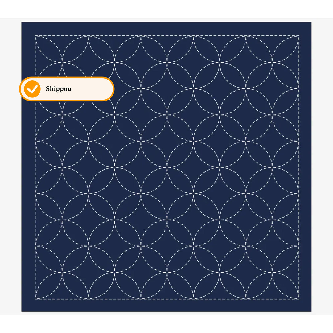 Daruma Hana Fukin Sashiko Sampler - Moyouzashi - Dunkelblau