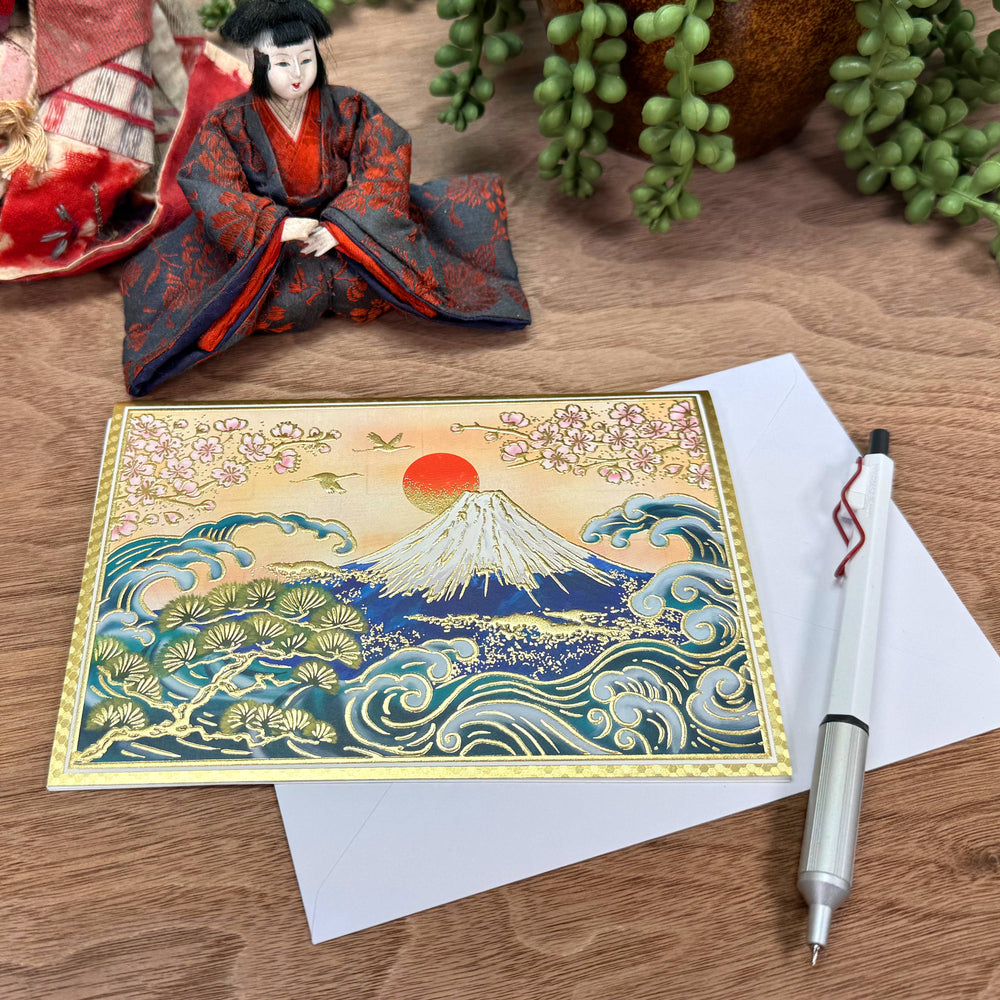 Grußkarte mit Goldprägung - Mt. Fuji