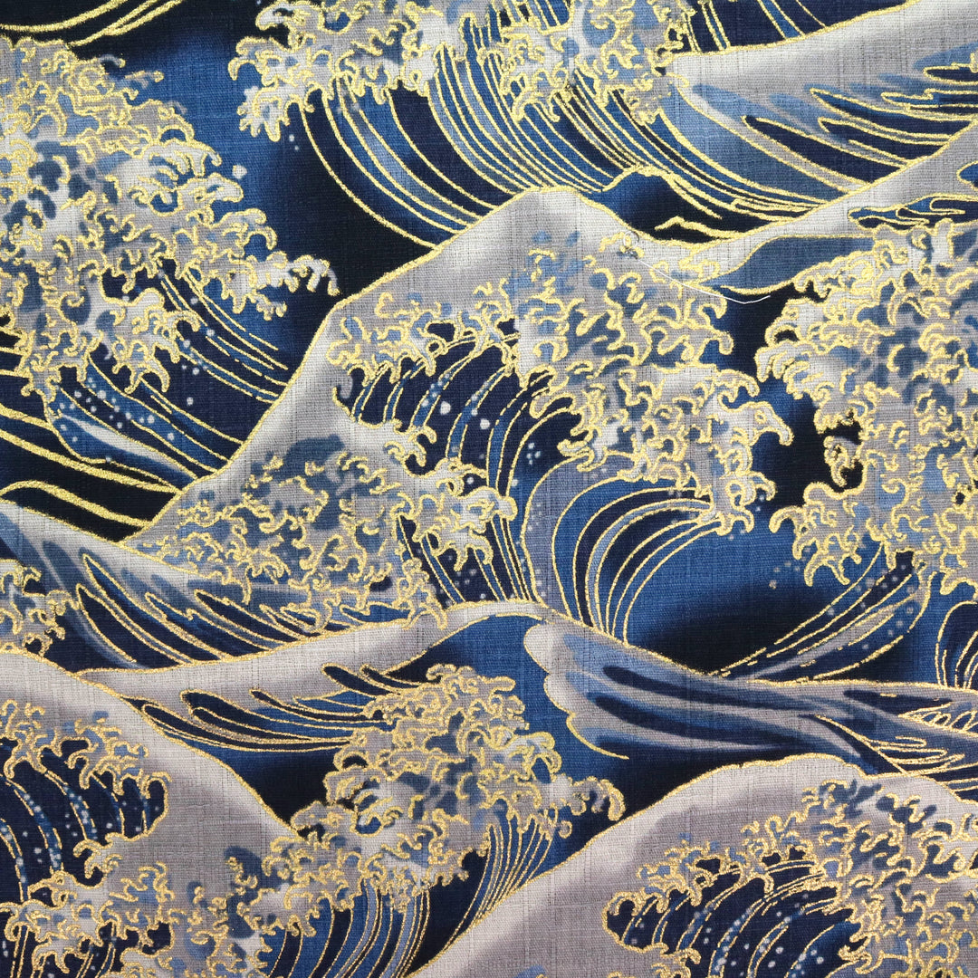 Japanischer Stoff mit Welle wie Hokusai in Blau