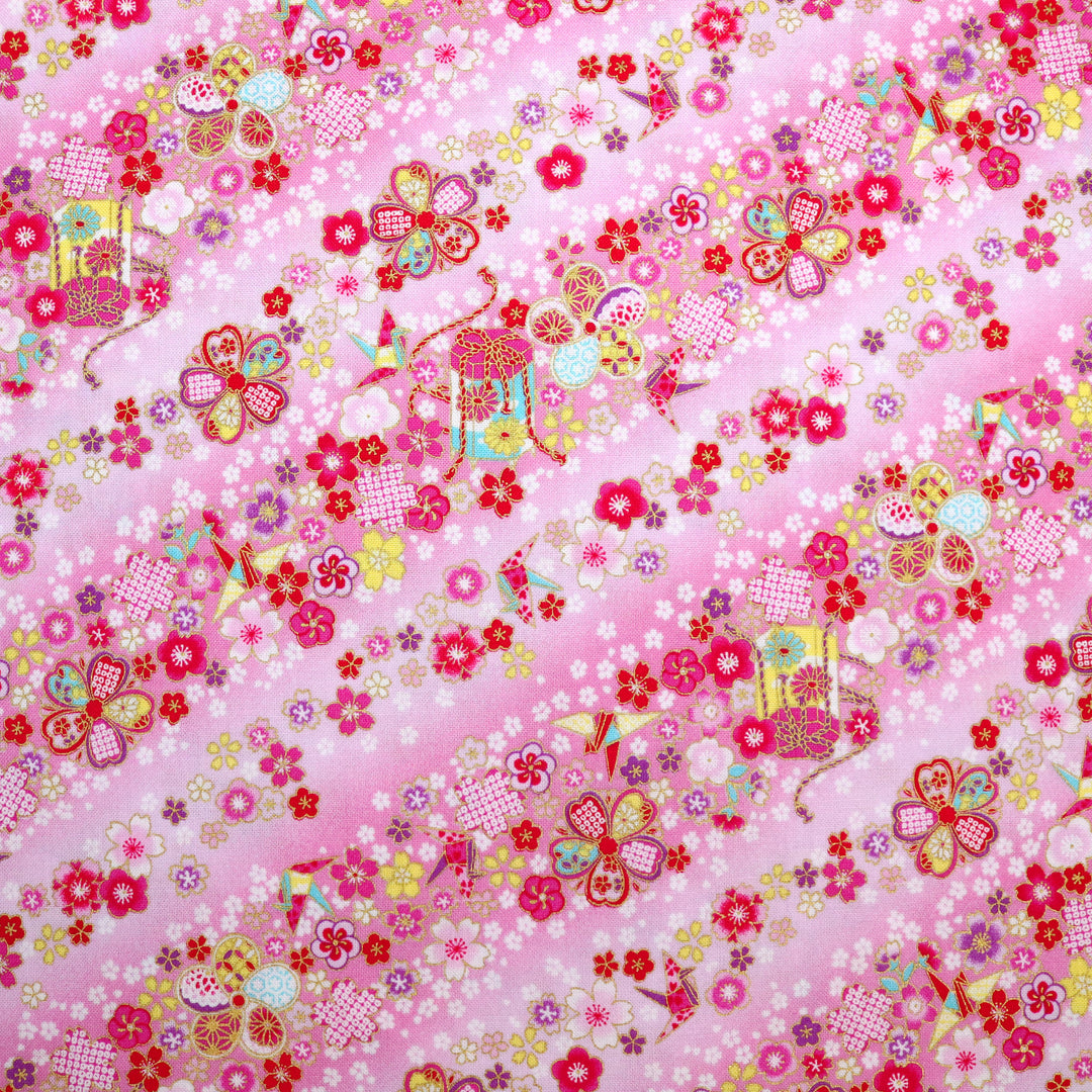 Kleine Kirschblüten & Origami Kraniche - Pink
