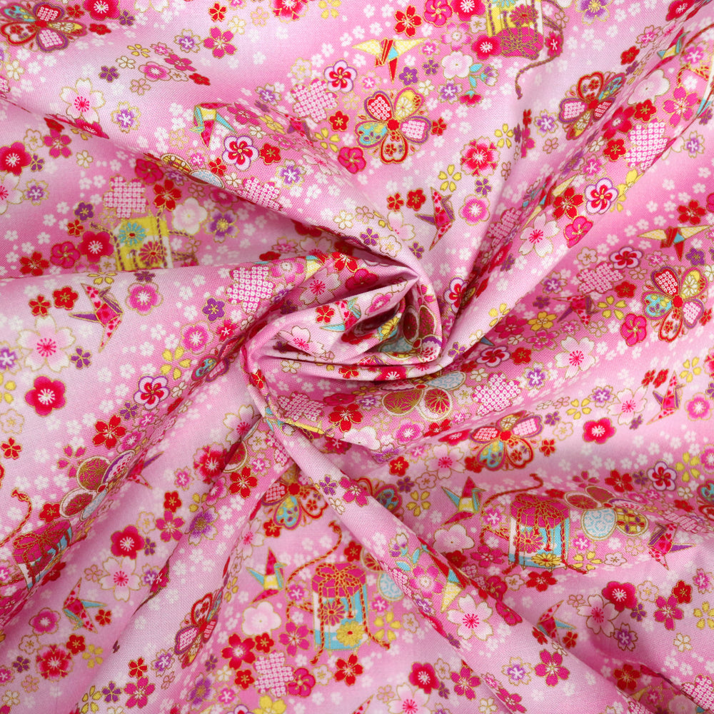 Kleine Kirschblüten & Origami Kraniche - Pink