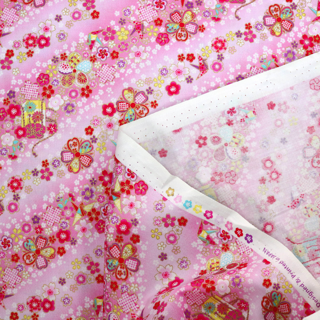 Kleine Kirschblüten & Origami Kraniche - Pink