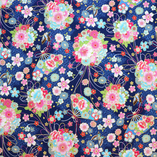 Kleine Fächer & Sakura Blüten - Dunkelblau