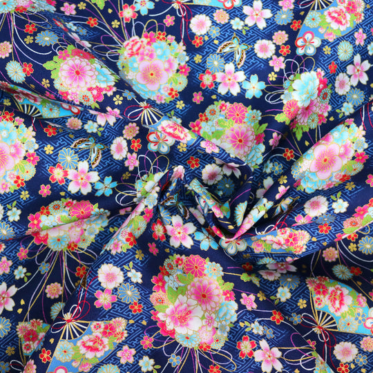 Kleine Fächer & Sakura Blüten - Dunkelblau