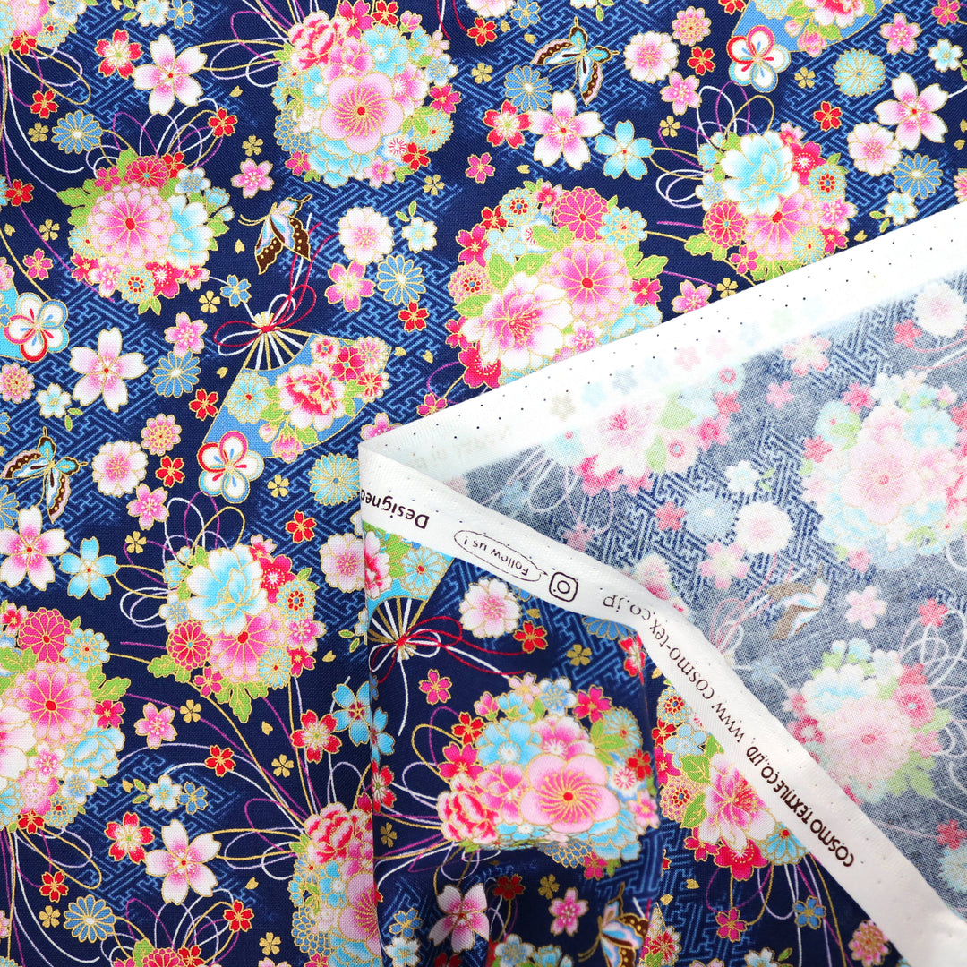 Kleine Fächer & Sakura Blüten - Dunkelblau