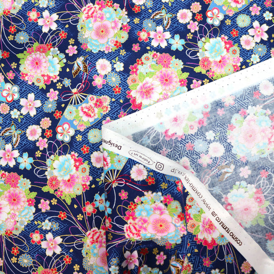 Kleine Fächer & Sakura Blüten - Dunkelblau
