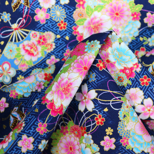 Kleine Fächer & Sakura Blüten - Dunkelblau