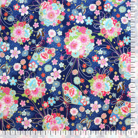 Kleine Fächer & Sakura Blüten - Dunkelblau