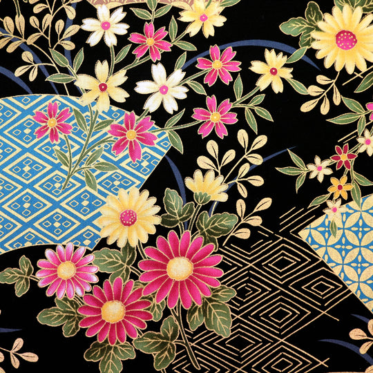 Fächer & Blumen - Schwarz Gold