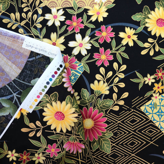 Fächer & Blumen - Schwarz Gold