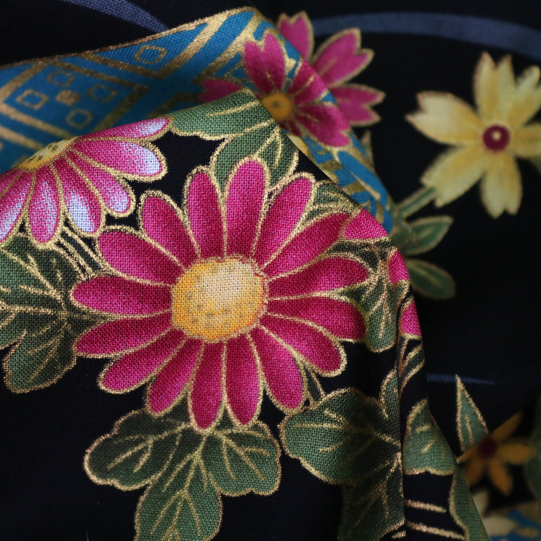 Fächer & Blumen - Schwarz Gold