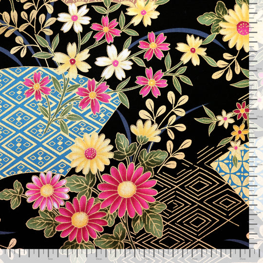 Fächer & Blumen - Schwarz Gold