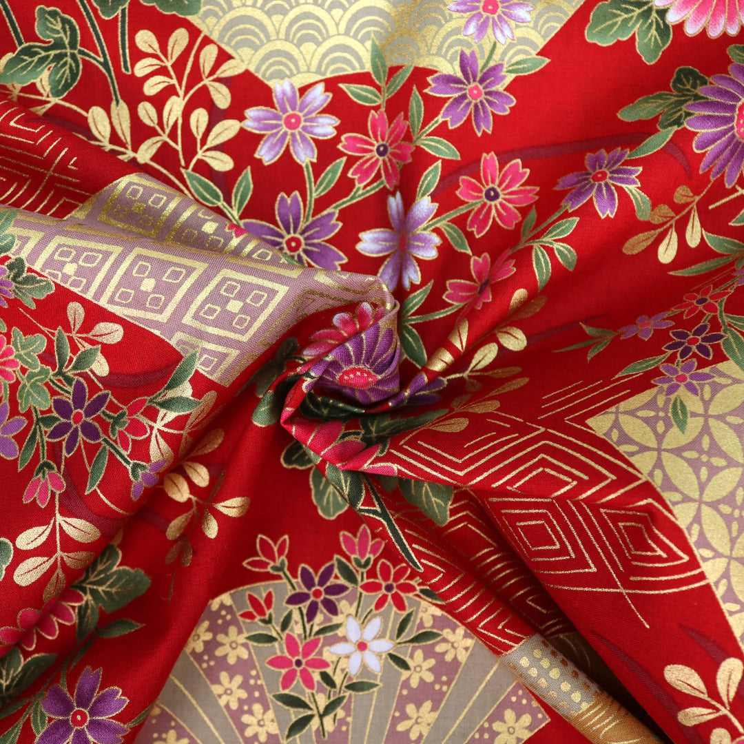 Fächer & Blumen - Rot Gold