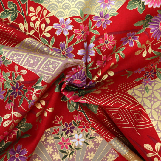 Fächer & Blumen - Rot Gold