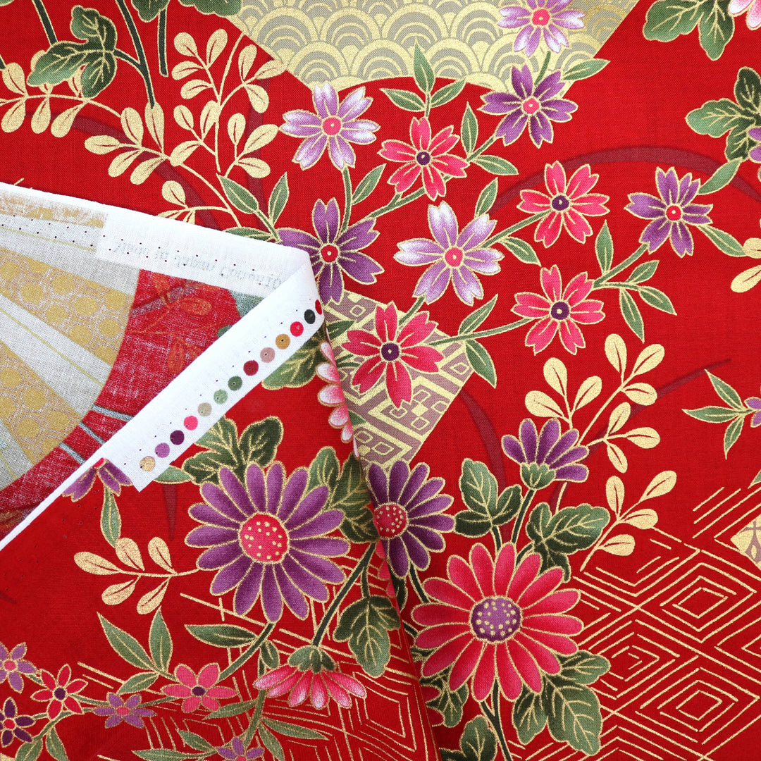 Fächer & Blumen - Rot Gold