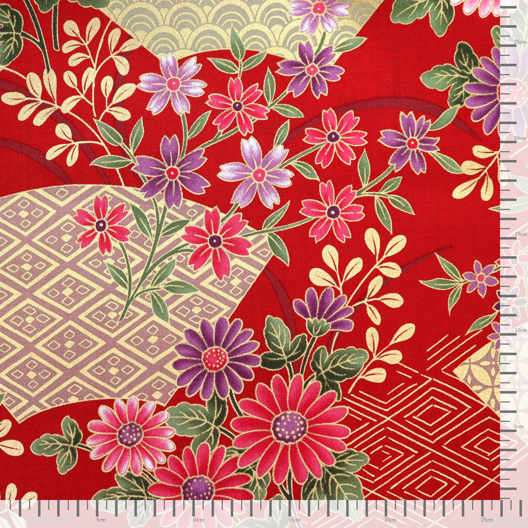 Fächer & Blumen - Rot Gold