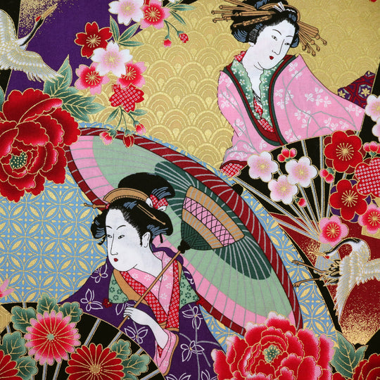 Geishas & Chrysanthemen - Schwarz