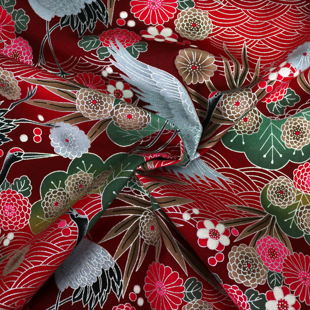 Kranich & Seigaiha - Rot Silber