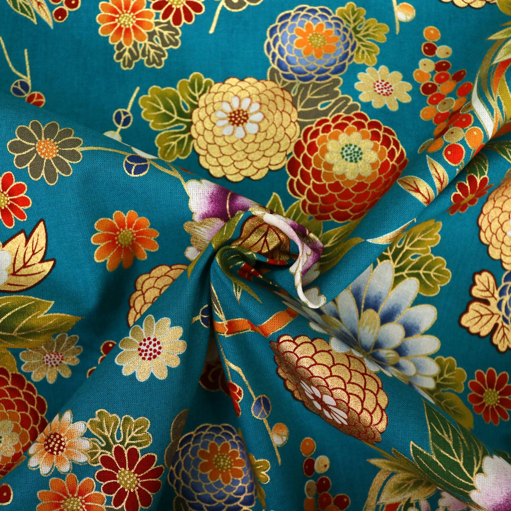 Pfingstrosen & Bambus - Petrol Gold