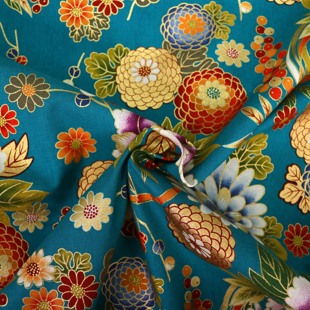 Pfingstrosen & Bambus - Petrol Gold