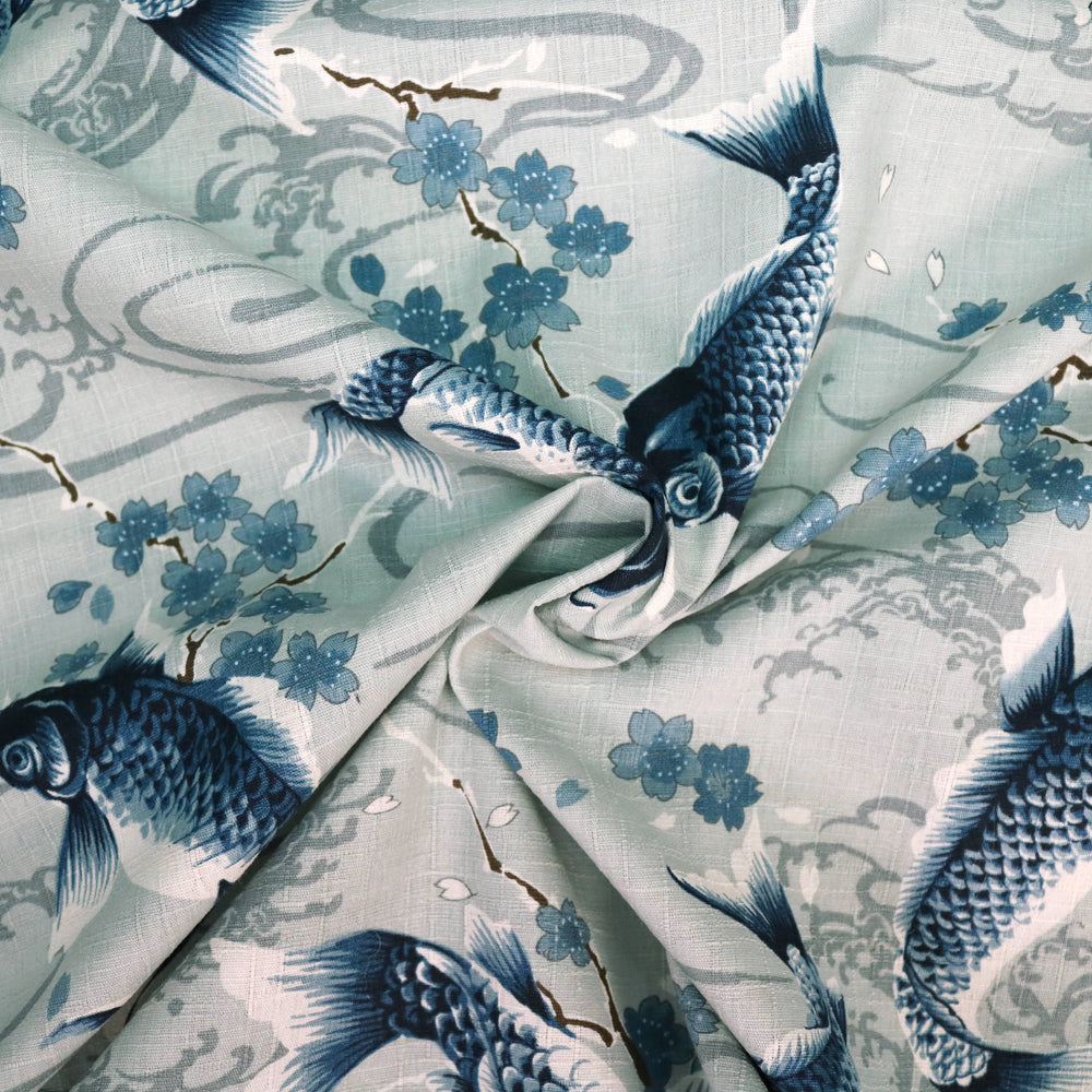 Koi Karpfen und Kirschblüten - Grau