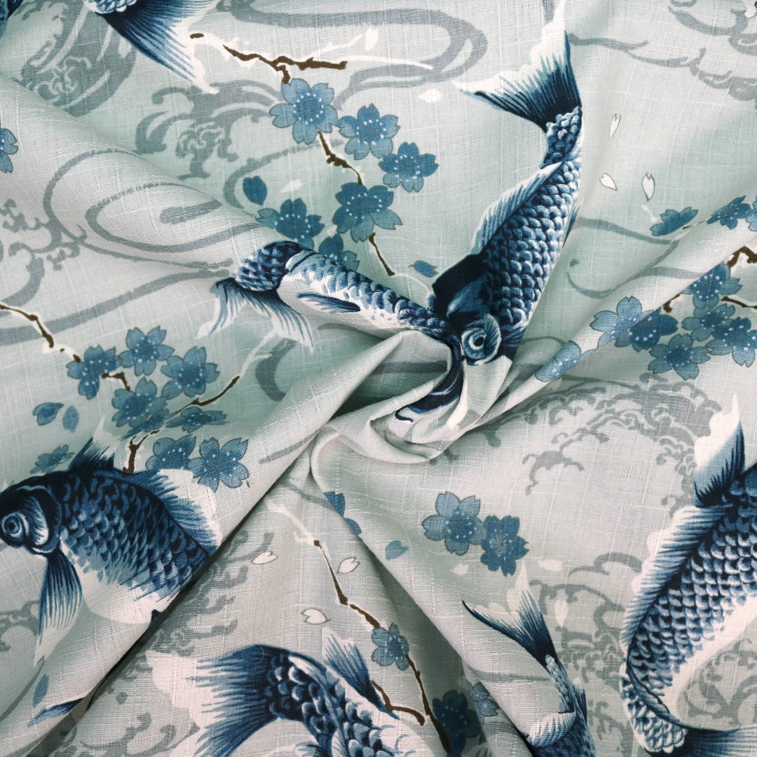Koi Karpfen und Kirschblüten - Grau