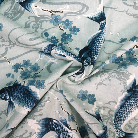 Koi Karpfen und Kirschblüten - Grau
