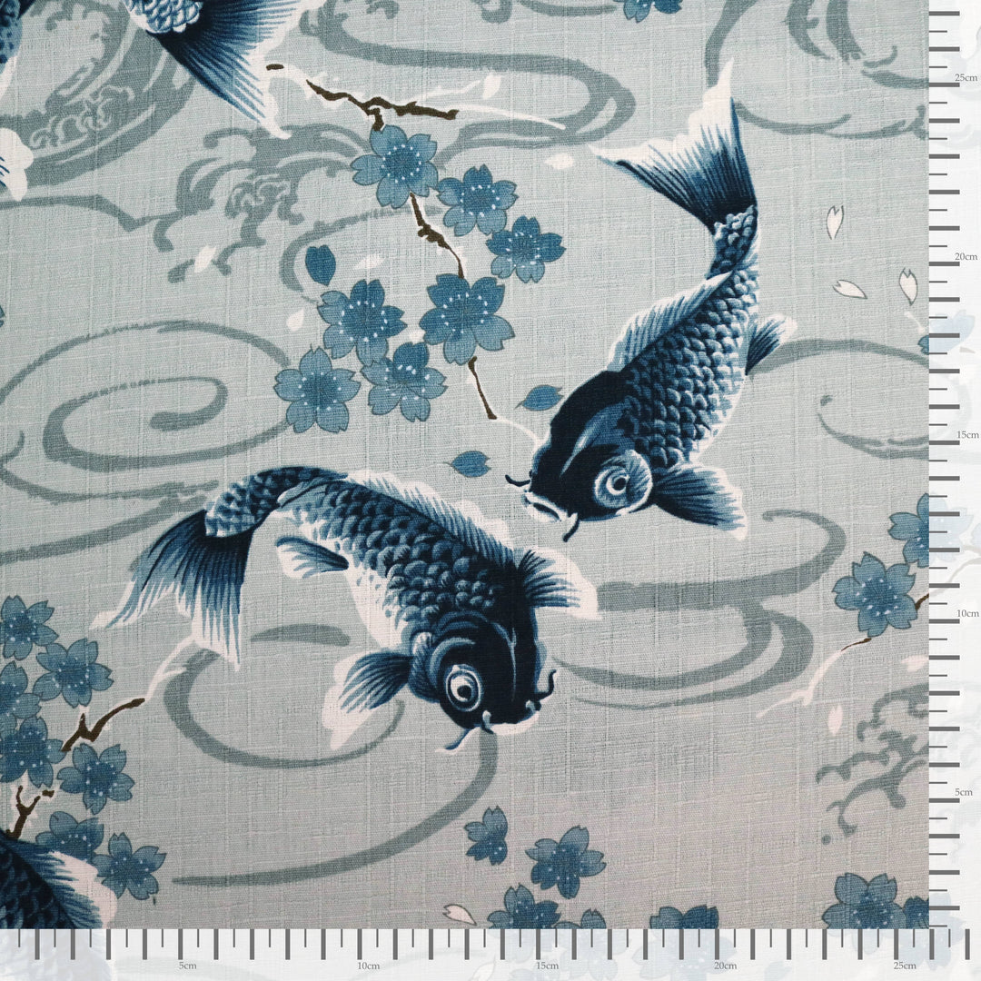 Koi Karpfen und Kirschblüten - Grau