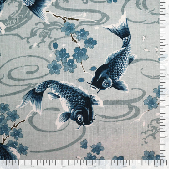 Koi Karpfen und Kirschblüten - Grau