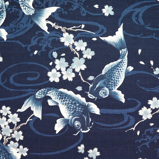 Koi Karpfen und Kirschblüten - Dunkelblau