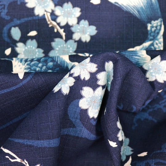 Koi Karpfen und Kirschblüten - Dunkelblau