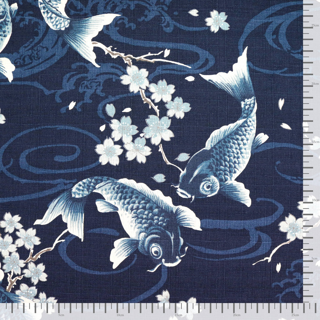 Koi Karpfen und Kirschblüten - Dunkelblau