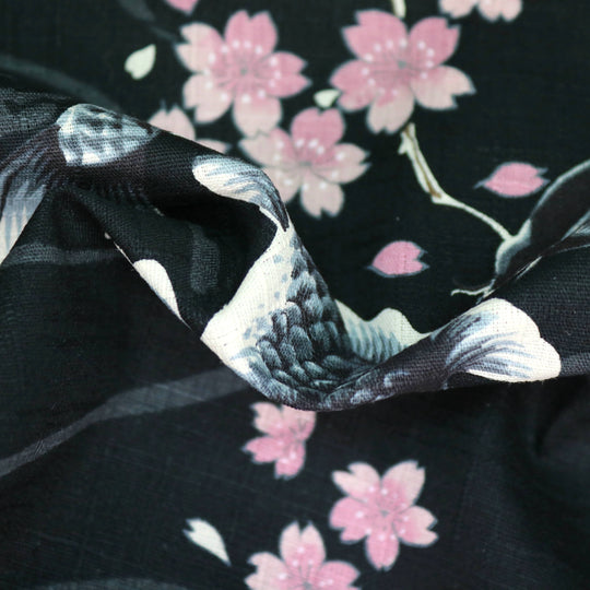 Koi Karpfen und Kirschblüten - Schwarz