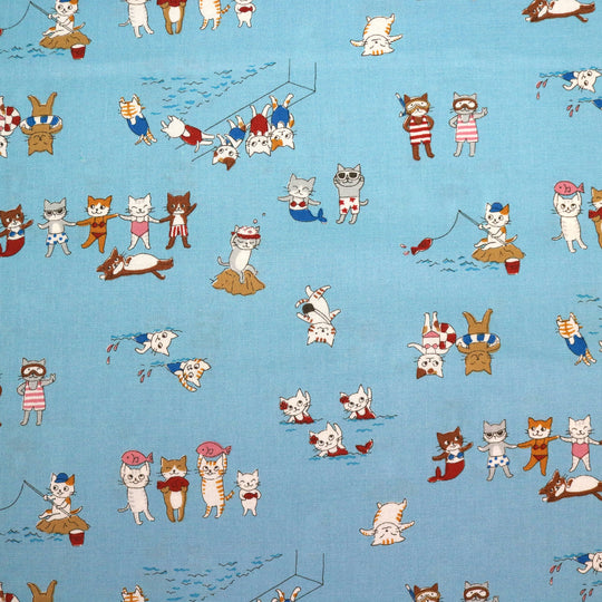 Katzen im Schwimmbad - Blau