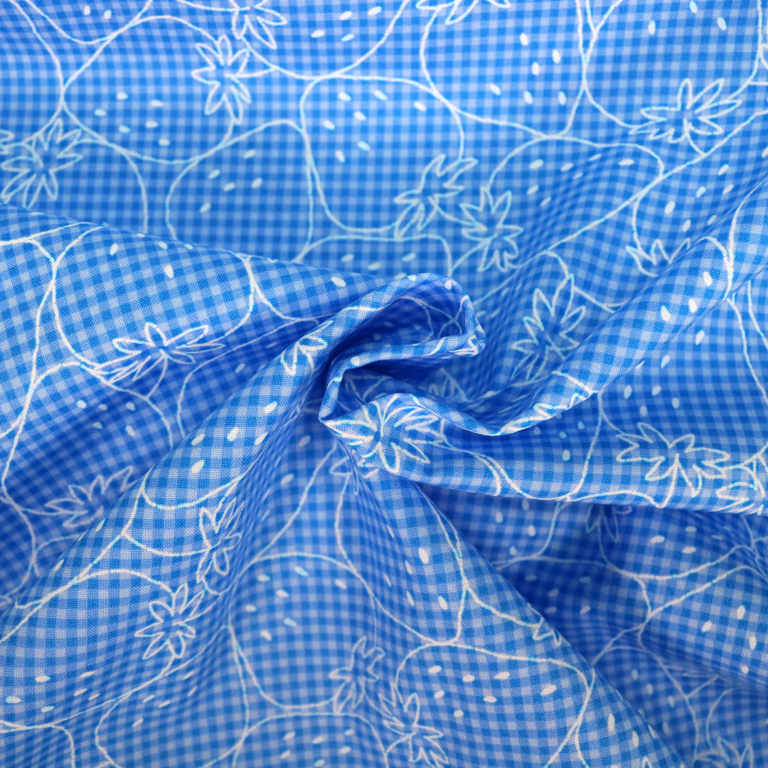 Erdbeeren auf Vichy Karo - Hellblau