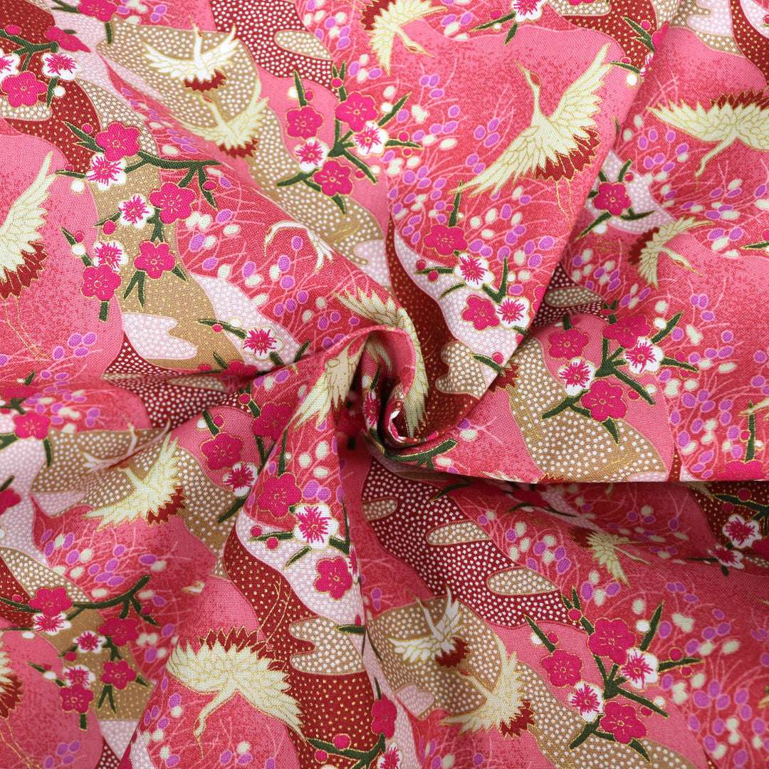 Kleine Kraniche & Kirschblüten - Pink