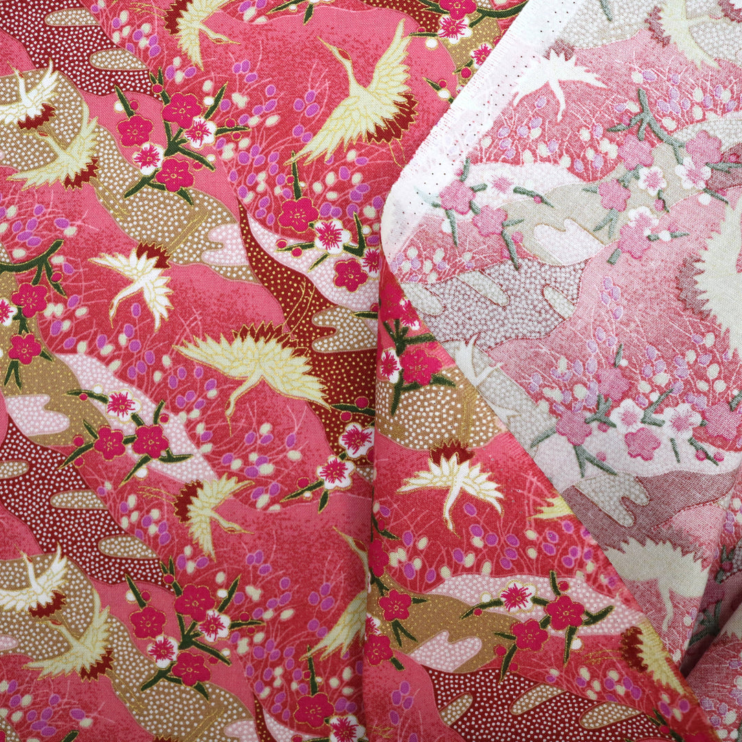 Kleine Kraniche & Kirschblüten - Pink