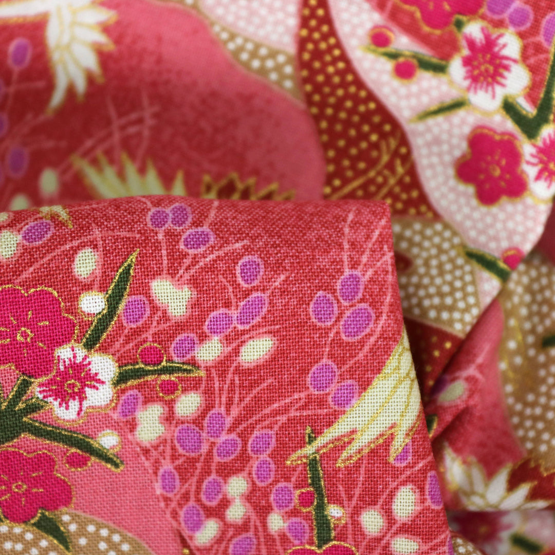 Kleine Kraniche & Kirschblüten - Pink