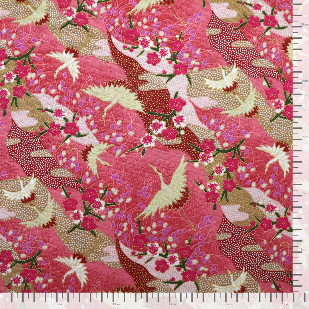 Kleine Kraniche & Kirschblüten - Pink