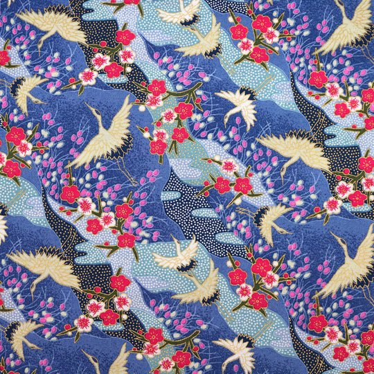 Kleine Kraniche & Kirschblüten - Blau