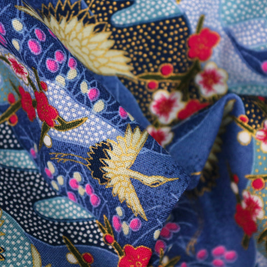 Kleine Kraniche & Kirschblüten - Blau