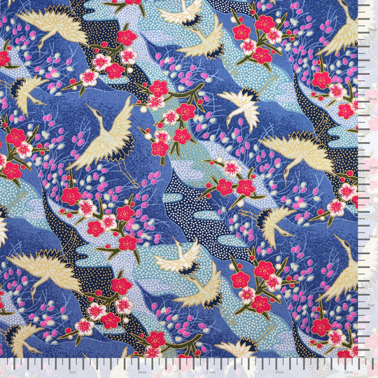 Kleine Kraniche & Kirschblüten - Blau