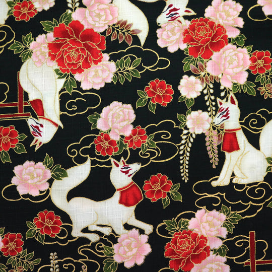 Kitsune & Chrysanthemen - Schwarz