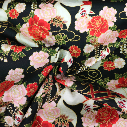 Kitsune & Chrysanthemen - Schwarz